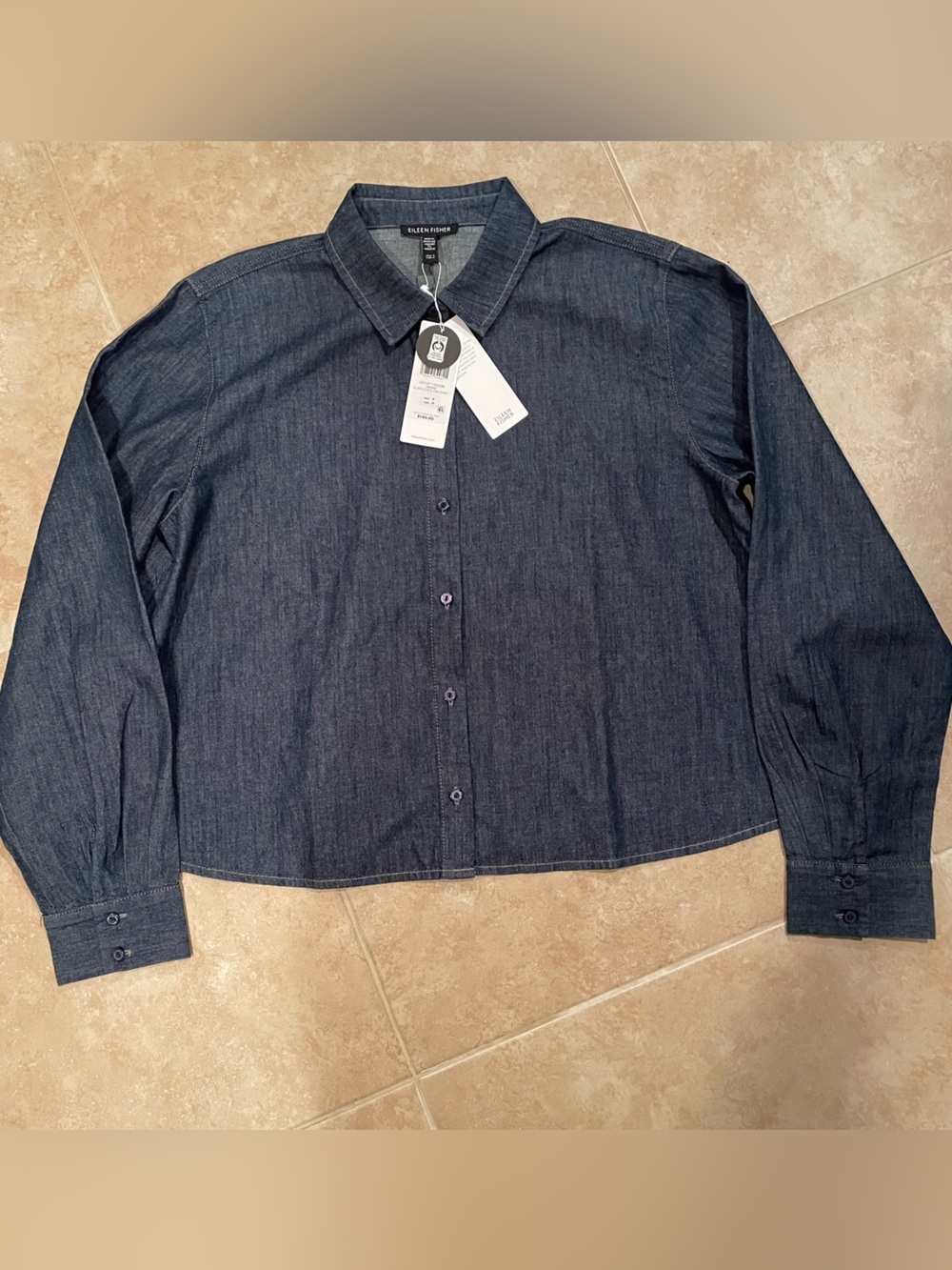 Eileen Fisher Classic Collar Short Cotton A-Line Shirt, NWT, Small